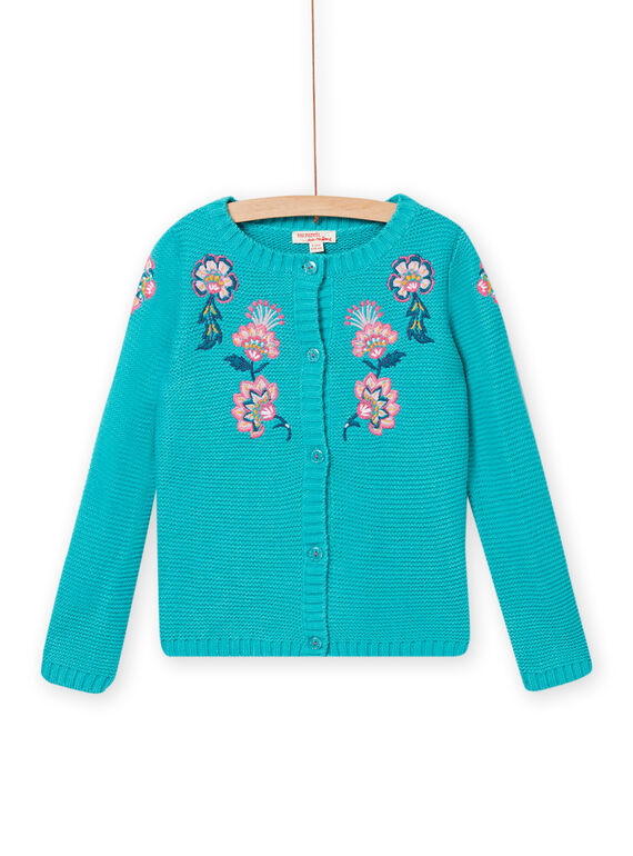 Kind Mädchen türkisfarbene Strickjacke NAGACAR / 22S901O1CAR202