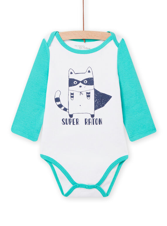 Body in Weiß und Türkis mit Waschbär-Motiv, Baby, Jungen NEGABODRAT / 22SH14I4BDL000