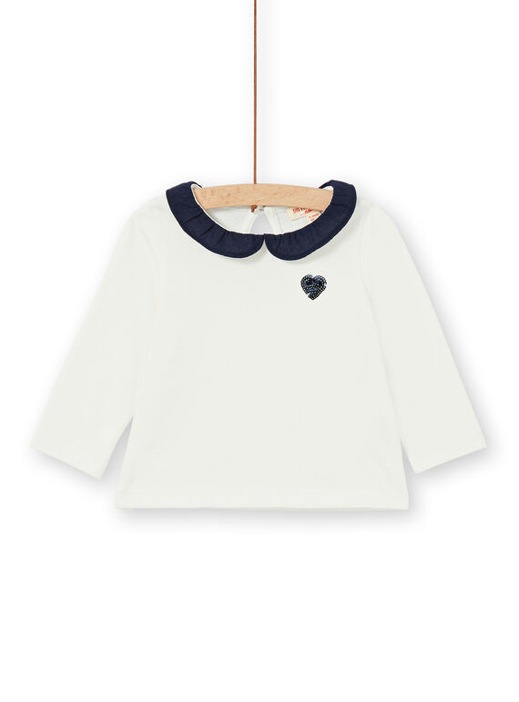 Ecru und dunkelblau Baumwolle Baby Mädchen T-shirt LIJOBRA4 / 21SG0934BRA001