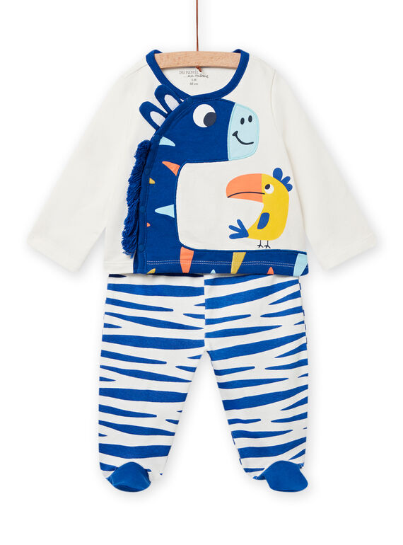 Blauer und ecrufarbener Schlafanzug Baby Junge NEGAPYJZEB / 22SH14G2PYJ006