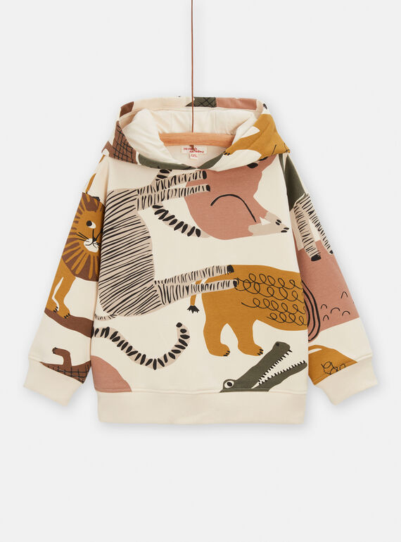 Ecrufarbenes Kapuzensweatshirt mit Savannen-Print für Jungen TOCRISWE / 24S902L1SWE632
