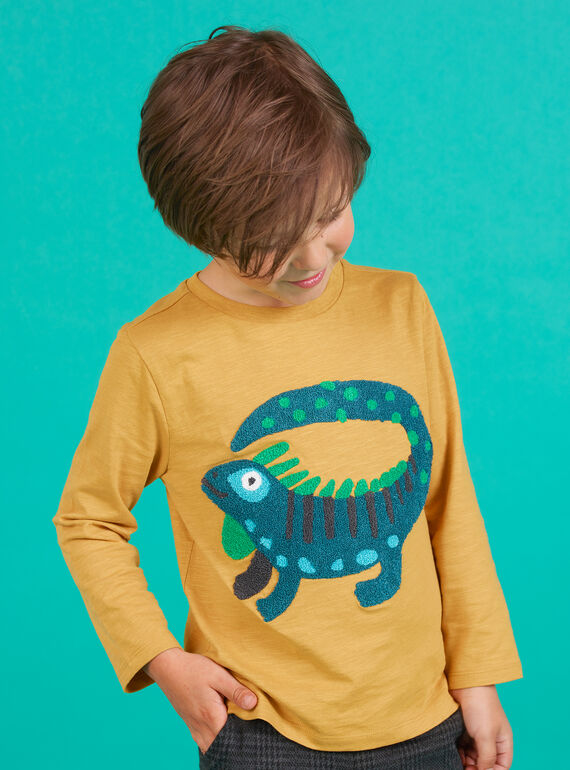 Gelbes Langarm-T-Shirt für Jungen mit Leguan-Print MOTUTEE2 / 21W902K3TMLB101
