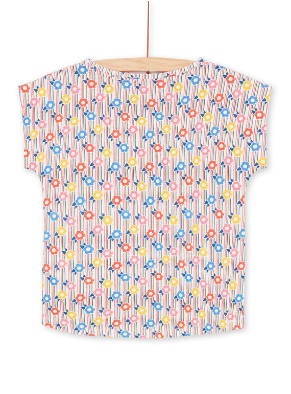 Rosa und blaues T-Shirt mit Streifen und Blumendruck Kind Mädchen LAHATI2 / 21S901X2TMC001