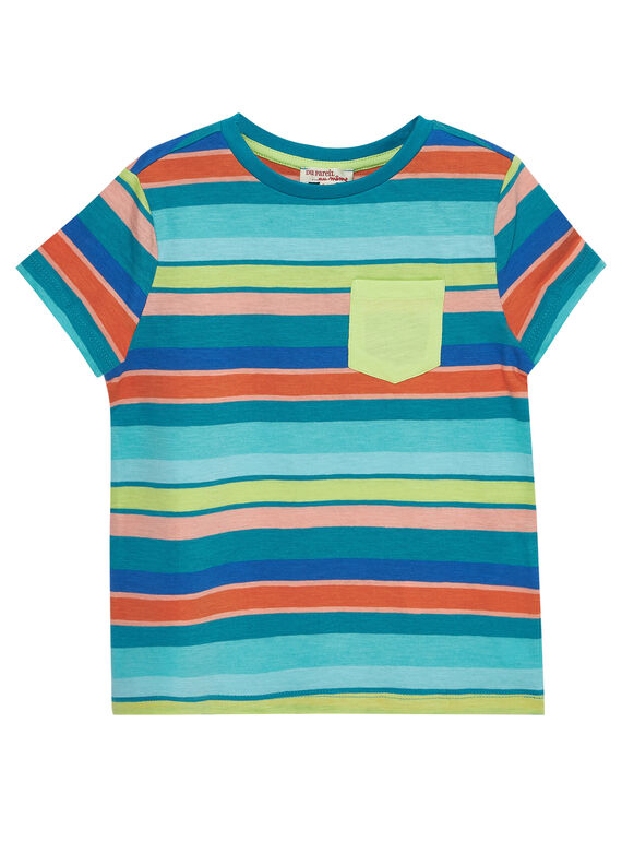 Türkisfarbenes, bunt gestreiftes kurzärmeliges T-Shirt für Jungen JOMARTI4 / 20S902P4TMCC242