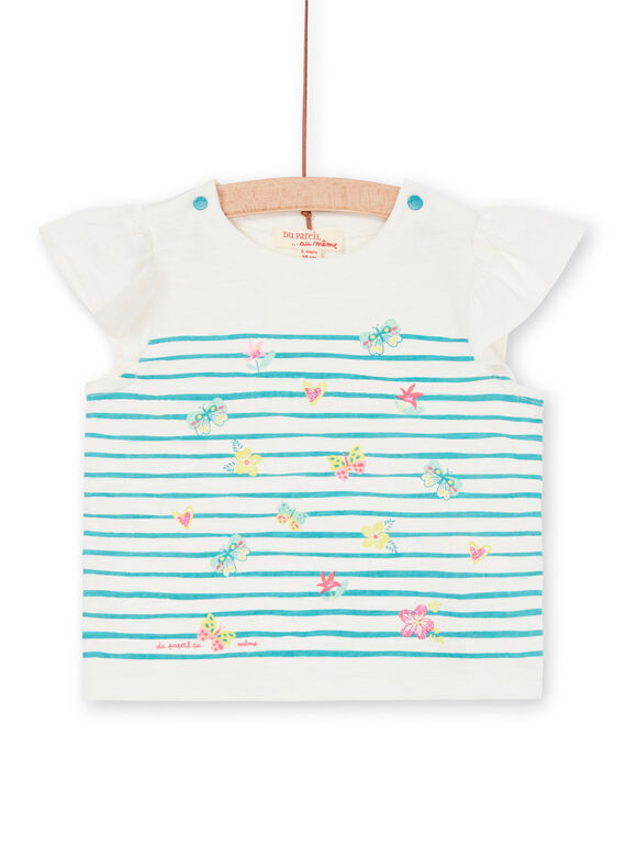 Weiß und blau gestreiftes Baby Mädchen-T-Shirt LIVERTI2 / 21SG09Q1TMC001