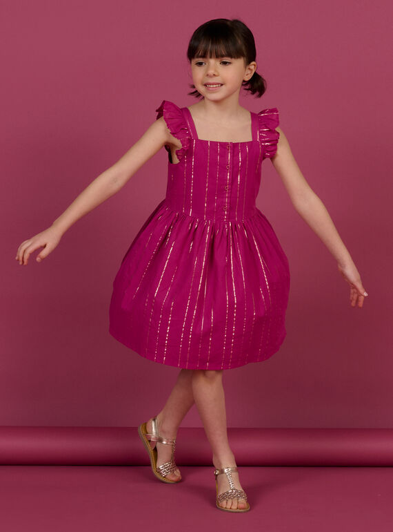 Schwarzes Kleid mit schillernden Streifen für Kind Mädchen NAFLAROB3 / 22S901R4ROBD302