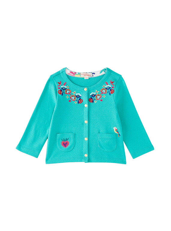 Türkisfarbene Pointelle-Strickjacke für Mädchen JIMARCAR / 20SG09P1CAR310