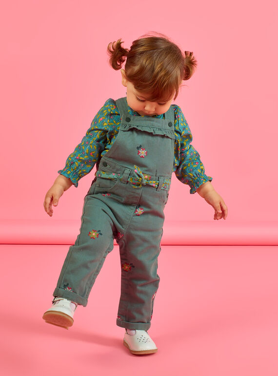 Baby Mädchen khaki floral bestickte Latzhose MIKASAL / 21WG09I1SAL626