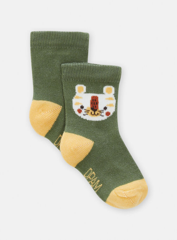 Socken in Khaki mit Tigerkopfmuster für Baby-Jungen TYUJOCHO2 / 24SI1086SOQ604