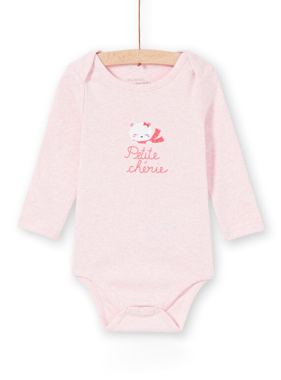 Langärmeliger rosa Teddybär-Baby-Bodystocking für Mädchen LEFIBODCOU / 21SH132ABDLD314