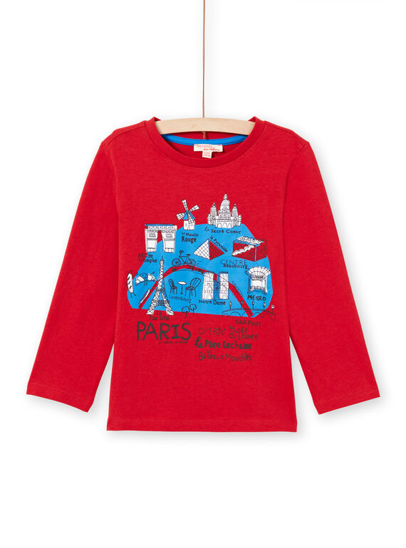 Rotes Langarm-T-Shirt für Jungen mit Pariser Stadtplan-Motiv MOJOTEE3 / 21W9022ATML505