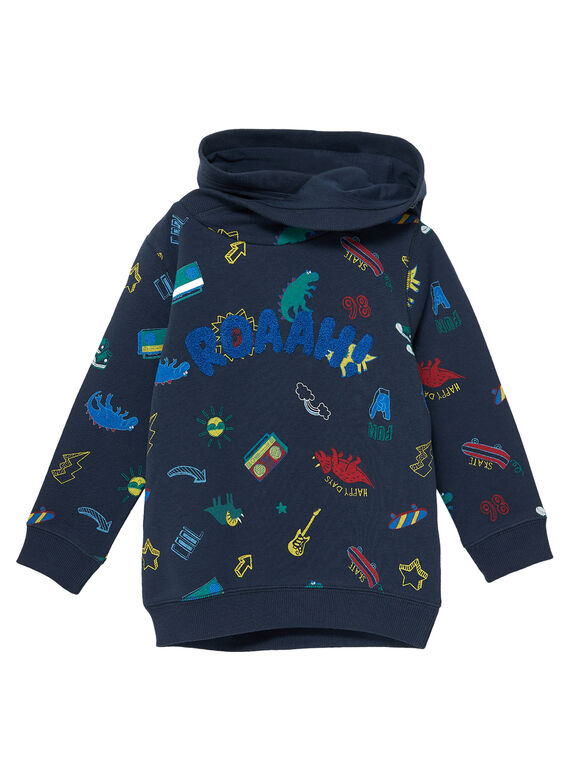 Marineblaues Kapuzen-Sweatshirt für Jungen, bedruckt JOGRASWE / 20S902E1SWE705