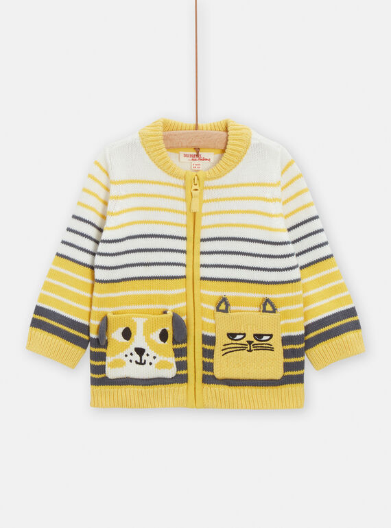 Baby-Jungen-Cardigan in Gelb mit Streifenprint TULIGIL / 24SG10T1GIL001