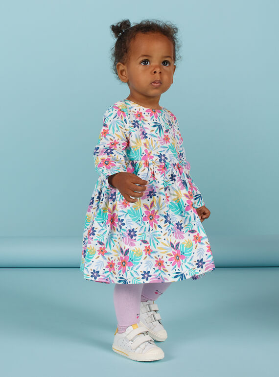 Baby Mädchen mehrfarbiges Cordkleid mit Blumendruck MIPLAROB4 / 21WG09O4ROB001