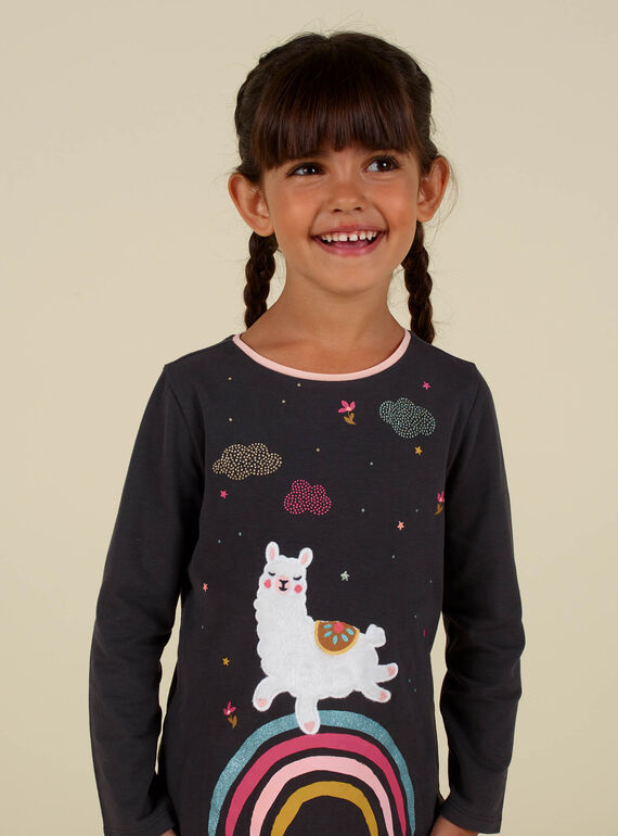 Graues Lama-T-Shirt für Mädchen MAHITEE2 / 21W901U1TMLJ905