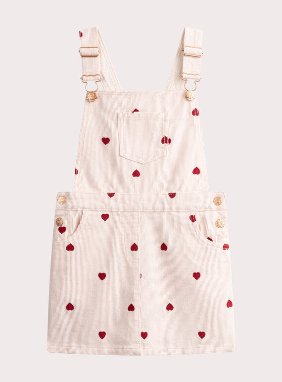 Ecru Samtkleid Seite mit bestickten Herzen für Mädchen  VAKOROB2 / 24W90132ROB114