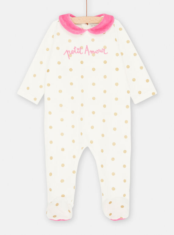 Schlafanzug aus Velours in Ecru mit Punkten, Baby, Mädchen SEFIGREAMO / 23WH1344GRE001
