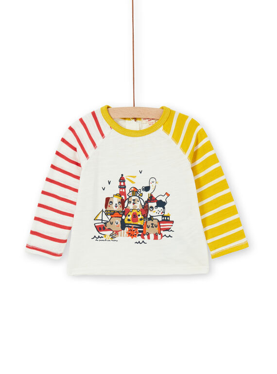 Ecru und gelbes Baumwoll-T-Shirt Baby Boy LUNOTEE3 / 21SG10L1TML001