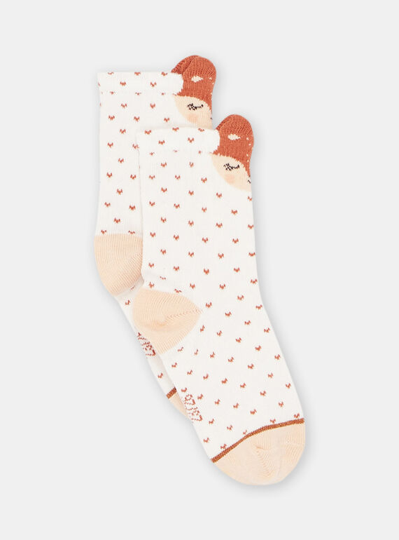 Socken in Ecru mit Pünktchenmuster und Fuchsmotiv, Baby, Mädchen SYICOUSOQ / 23WI09B4SOQ001