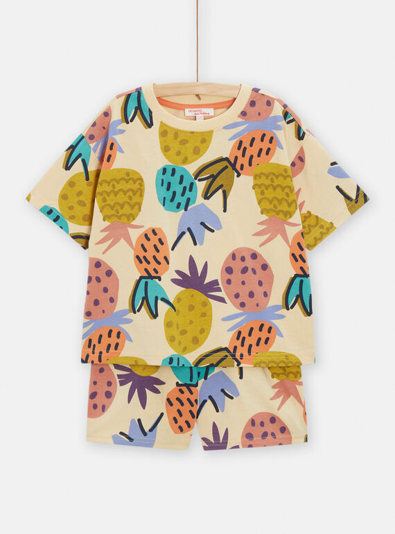 Beigefarbener Pyjama mit Ananas-Print für Kinder TEGOPYCMIX / 24SH1258PYJA006