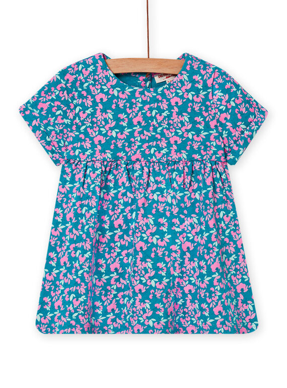 Baby Mädchen türkisfarbenes Kleid mit Blütendruck NIPLAROB3 / 22SG09K1ROBC216