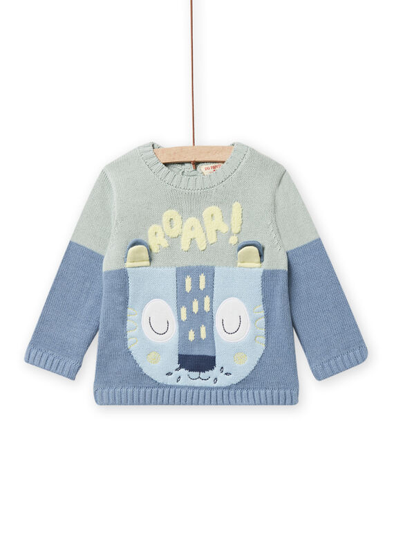Dreifarbiger Strickpullover mit Tigeranimation für Baby Junge NUMOPUL / 22SG10N1PULG622
