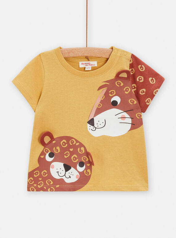 Safranfarbenes T-Shirt mit Panthermuster für Baby-Jungen TUCRITEE1 / 24SG10L2TMC113