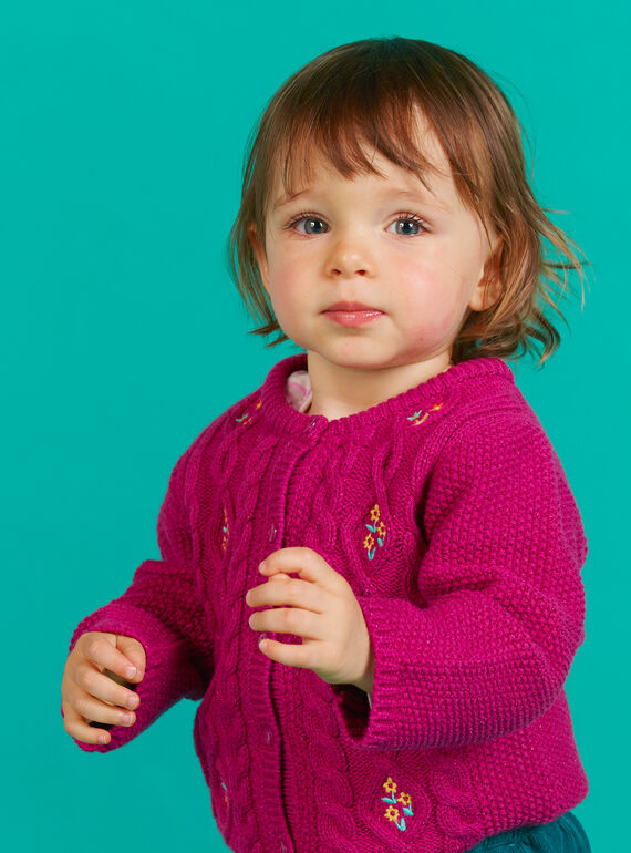 Baby Mädchen dunkel rosa bestickt gestrickte Strickjacke MITUCAR1 / 21WG09K1CARD312