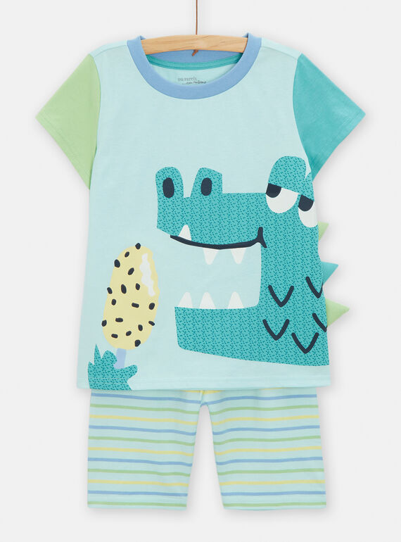 Hellblauer, phosphoreszierender Pyjama mit Krokodilanimation für Jungen TEGOPYCROC / 24SH1257PYJ213