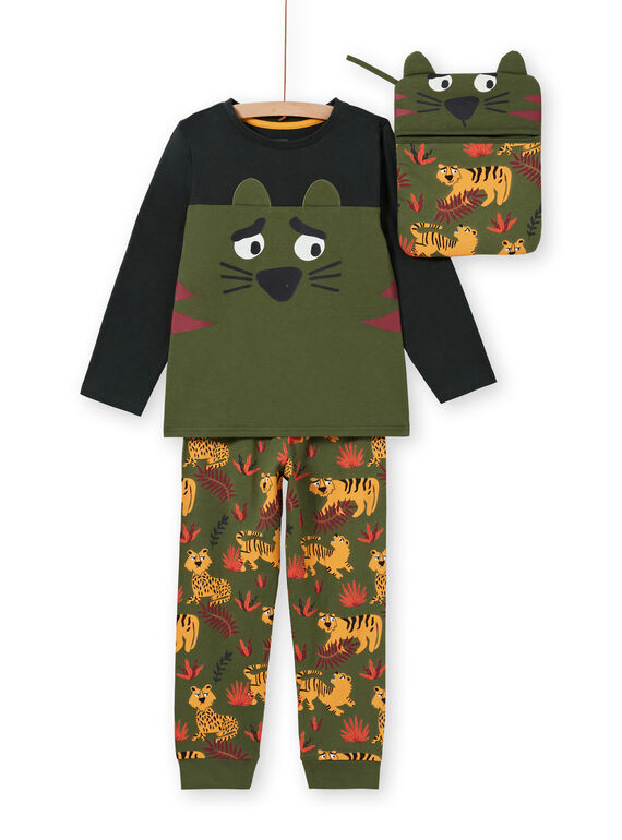 Pyjama-Set für Jungen in Khaki phosphoreszierend mit Tiger-Print MEGOPYJMAN3 / 21WH1273PYGG618