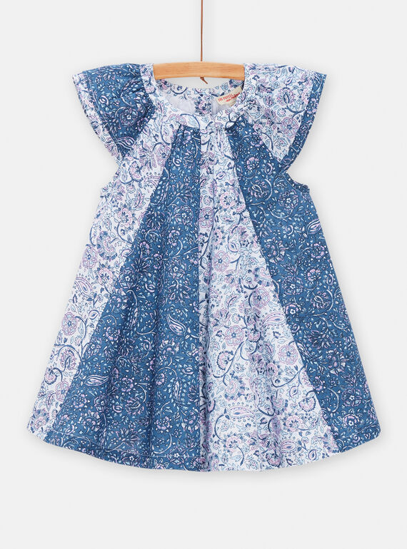 Weißes, blaues und rosa Kleid mit Blumenmuster für Baby-Mädchen TIDEROB2 / 24SG09J1ROB000