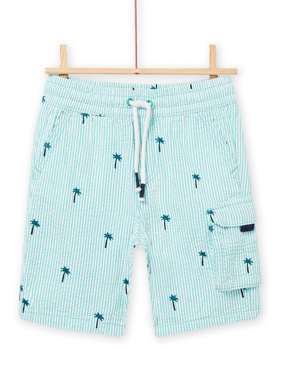 Shorts für Kind Junge mit Palmenmuster und mintfarbenen Streifen NOWABER1 / 22S902V2BERG621