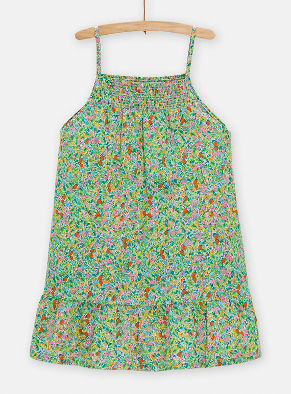 Grünes Kleid mit Trägern und tropischem Druck für Mädchen TAJOROB4 / 24S901C3ROB001