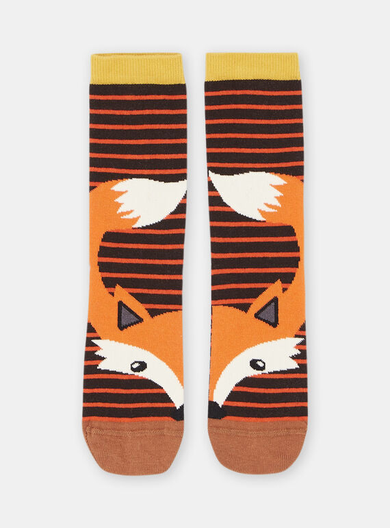 Orangefarbene Socken mit Fuchsmuster, Jungen SYOJOCHO5 / 23WI02B1SOQI808