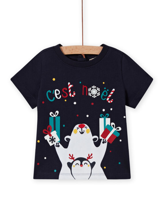 Baby-Junge navy blau T-Shirt mit Weihnachten drucken MUNOTEEX / 21WG10Q1TMC070