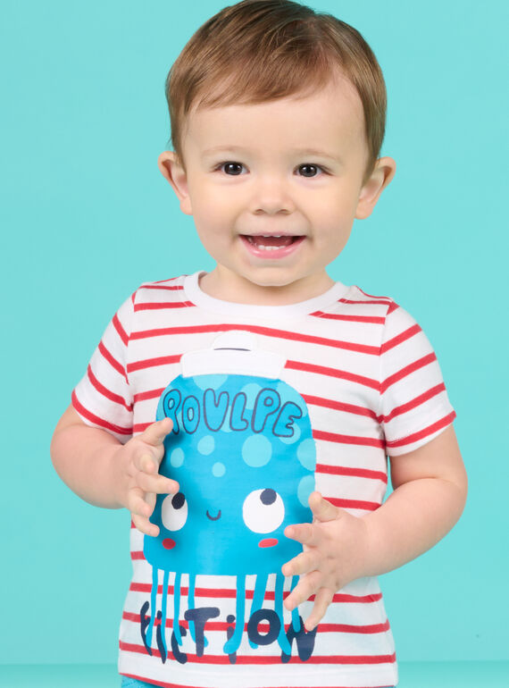 Baby Junge Kurzarm-T-Shirt in Weiß, Rot und Blau NUFICTI1 / 22SG10U3TMC000