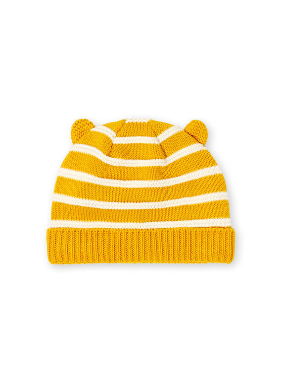 Gelb-weiß gestreifte Feinstrickmütze Baby Junge LYUNOBON / 21SI10L1BON106