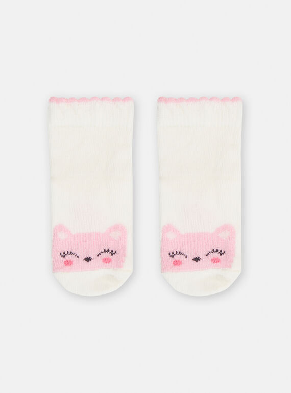 Socken in Ecru mit Kätzchenmuster für Baby-Mädchen TYICLUSOQ / 24SI09C2SOQ001