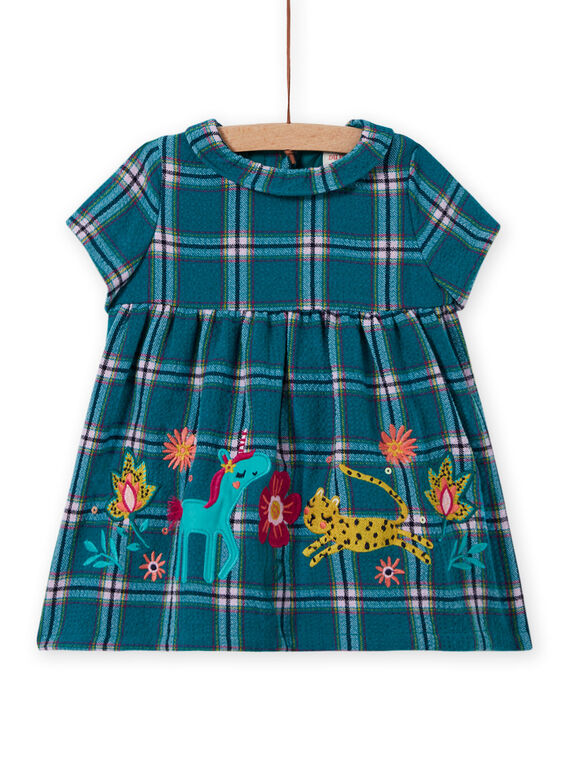 Türkisfarbenes kariertes und gemustertes Kleid für Baby-Mädchen MITUROB3 / 21WG09K1ROBC217
