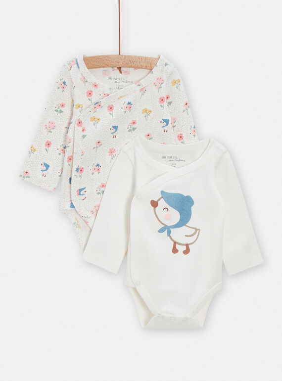 2 Baby-Mädchen-Bodys in Ecru mit Blumenprint VOU1BOD1 / 24WF03C2BDN001