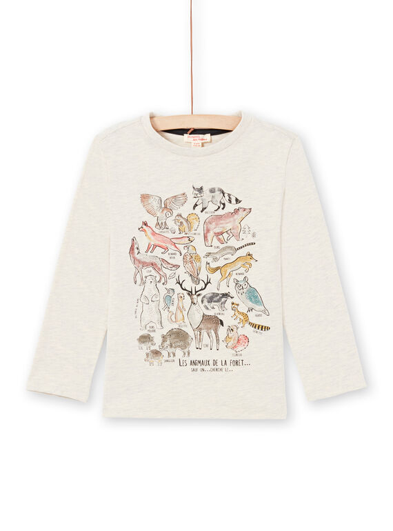 Beiges Langarm-T-Shirt für Jungen mit Waldtier-Print MOSAUTEE3 / 21W902P2TMLA013