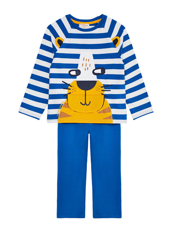 Blauer und naturweißer Kinderpyjama aus Molton für Jungen JEGOPYJLION / 20SH1227PYJC238