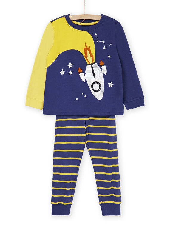 Blau-gelber Pyjama mit Raketenmuster REGOPYJFUZ / 23SH12D8PYJ708