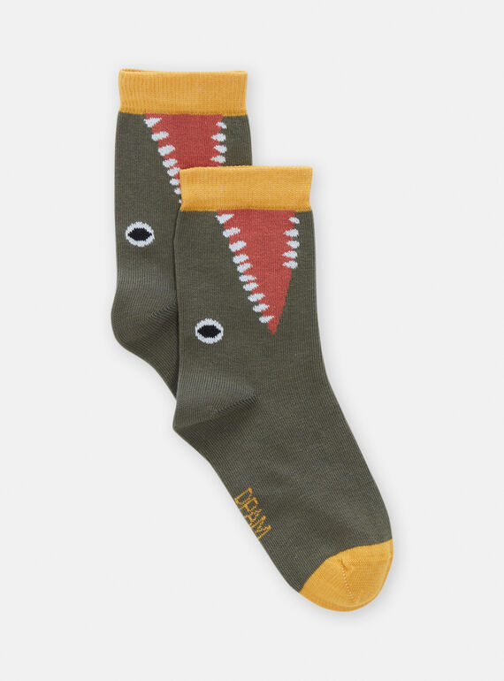 Socken in dunklem Khaki mit Krokodilmuster für Jungen TYOJOCHO4 / 24SI0282SOQ609