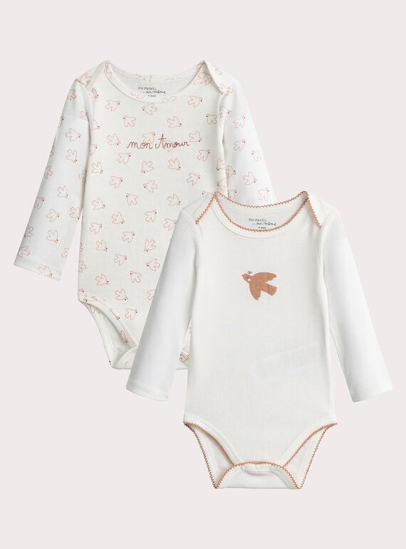 Set von 2 Bodys mit langen Ärmeln mit Vogeldruck für Baby Mädchen  VEFIBODVOL / 24WH1386BDL001