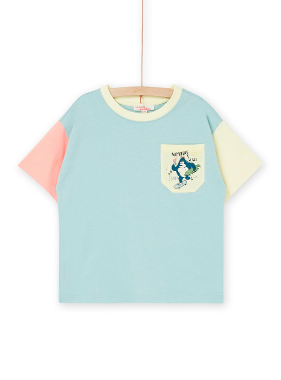 Seladonblaues T-Shirt mit kontrastierenden Ärmeln ROEXOTI5 / 23S902V5TMC204