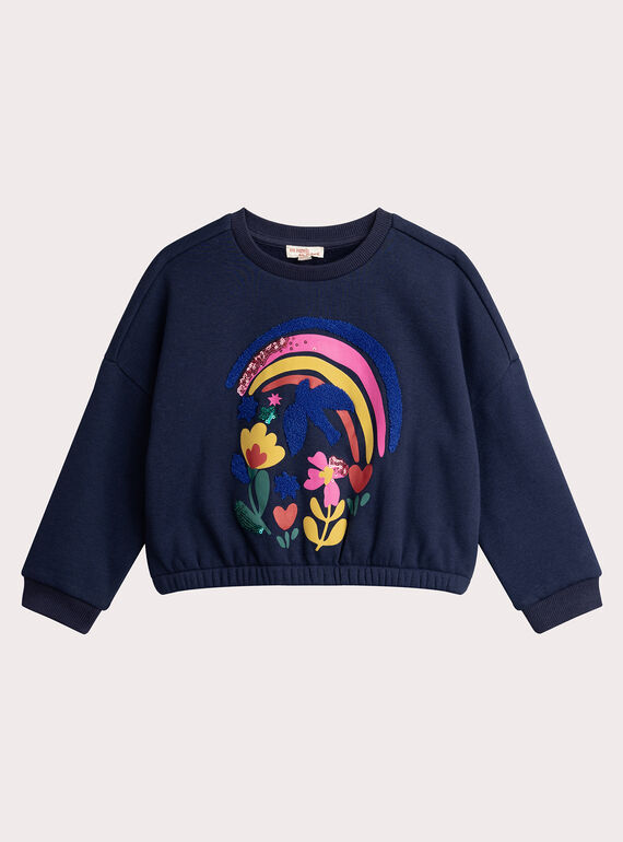 Warm gefüttertes Marine-Sweatshirt und Pailletten für Mädchen  VAROSWEA / 24W901P1SWE070