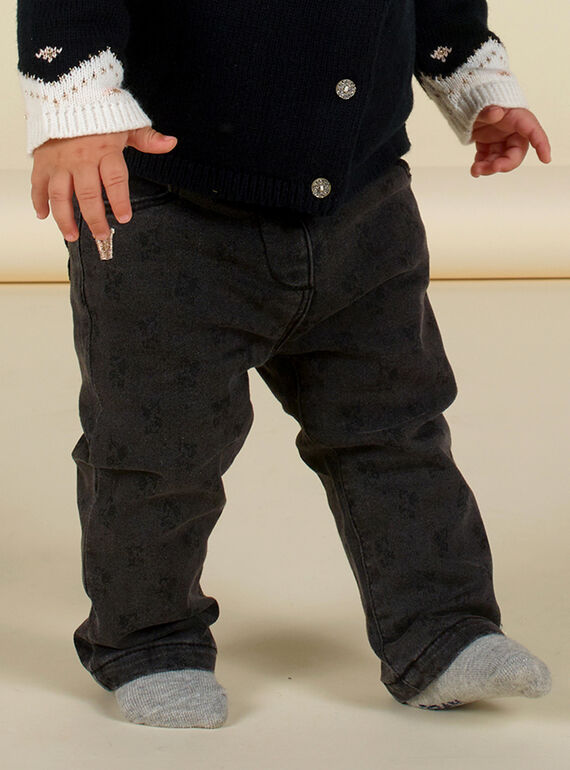 Verblichene schwarze Hose für Baby Mädchen mit Ton-in-Ton-Blumendruck MIHIPAN1 / 21WG09U2PANJ905