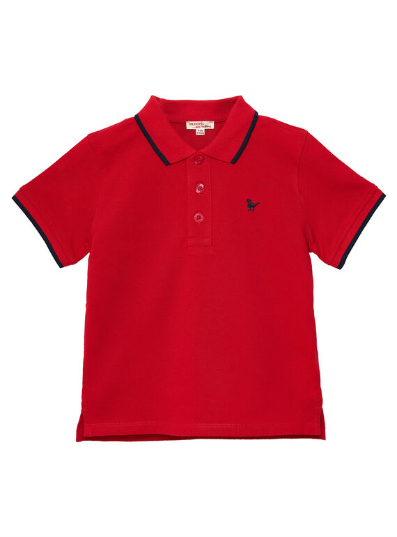 Rotes Pikee-Polohemd für Jungen mit Streifen am Kragen JOJOPOL3 / 20S90251D2DF505