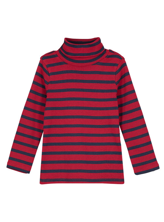 Gerippter Unterziehpullover granatrot und marineblau gestreift GOJOSOUP2 / 19W902L2D3B511